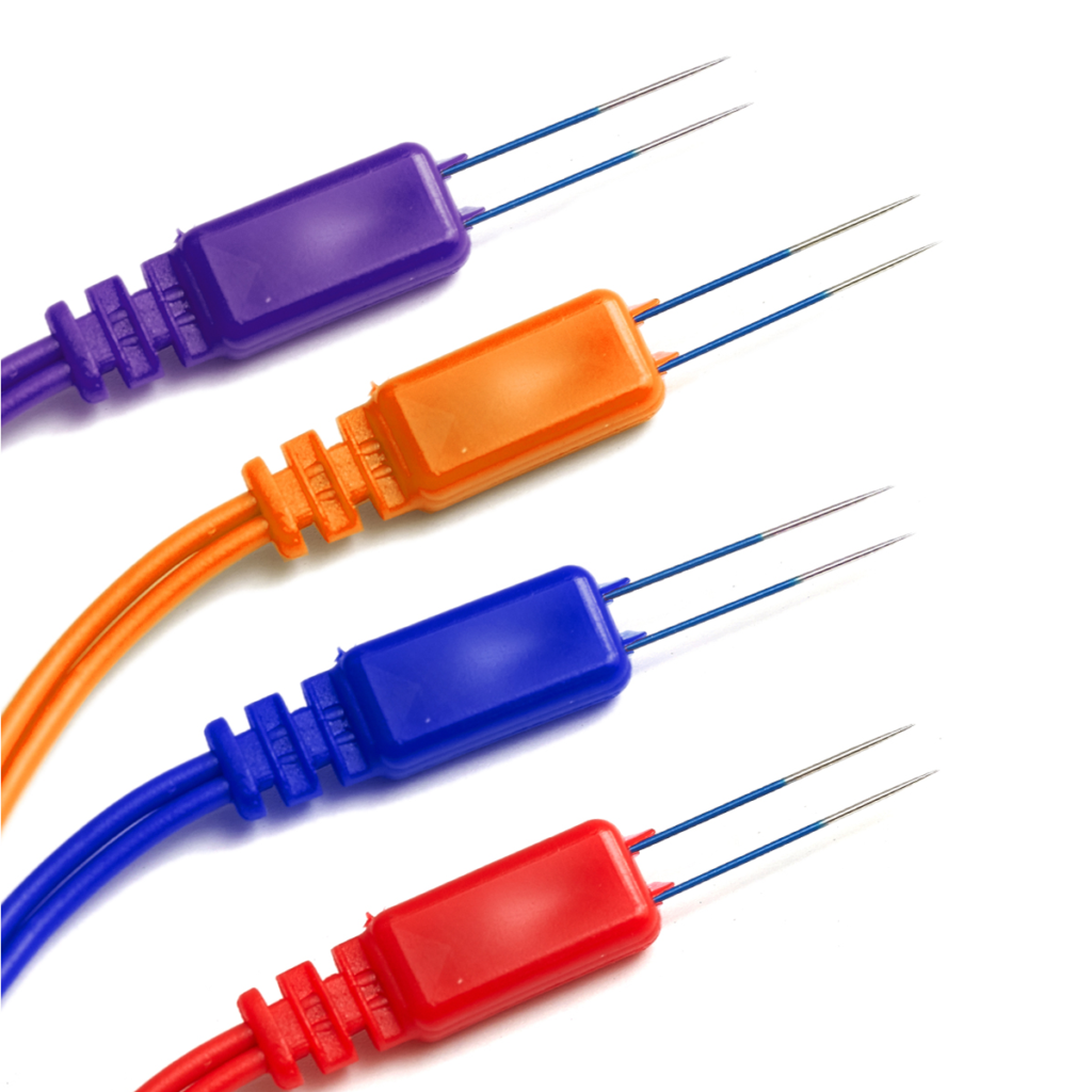 Intraoperative Neuromonitoring EMG Electrodes, Mastodon, universal paired needle electrodes for facial nerve monitoring. 4-channel IOM EMG needle kit.