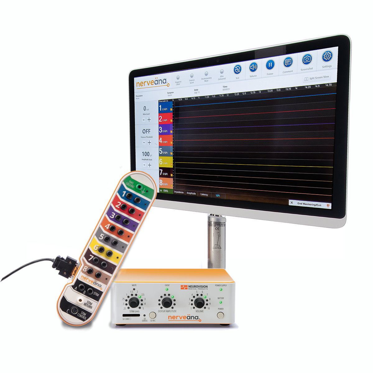 Nerveäna Plus, 8.-channel nerve monitoring system. Designed for Intraoperative Neuromonitoring with patented technology.